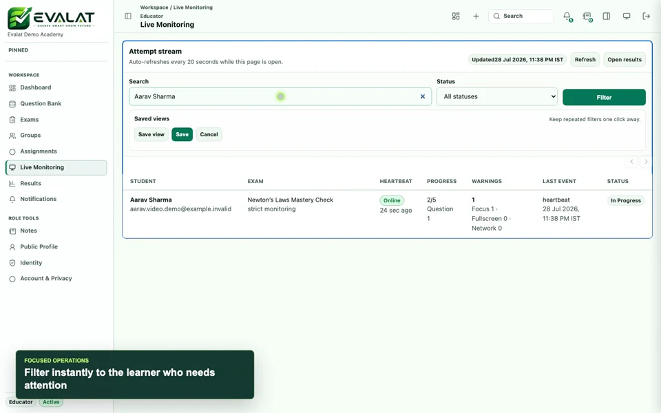 Exam Monitoring screenshot